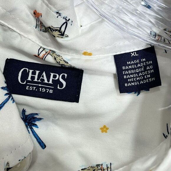 Chaps Easy Care Tropical Mens Size XL White Short Sleeve Button Down Pocket - Picture 8 of 11